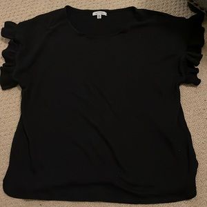 Black top with ruffled sleeves